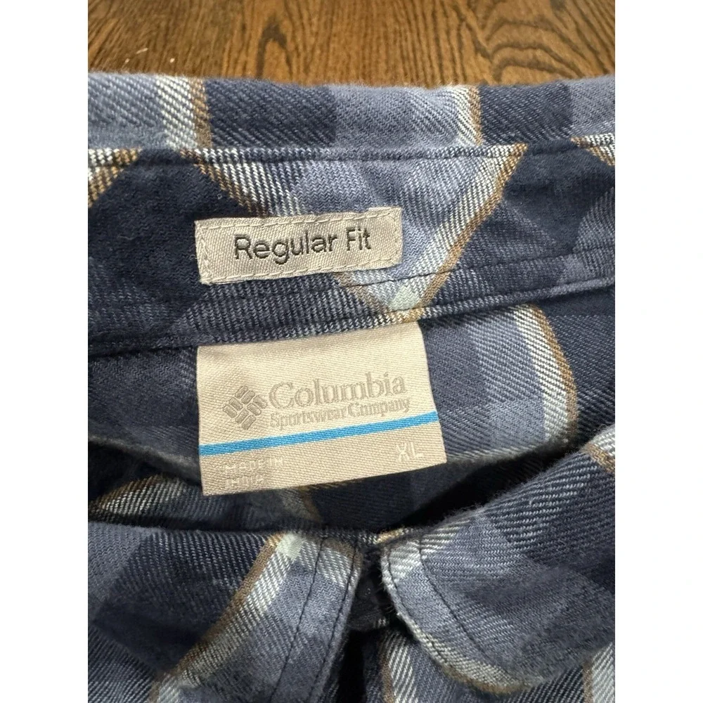 Columbia Flannel Shirt XLarge‎ Blue Black Plaid Button-Front Cotton Men's XL